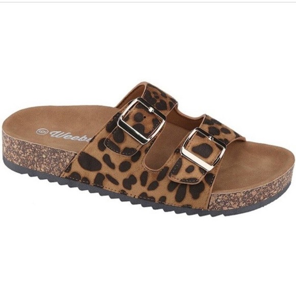 Weeboo Shoes - WEEBOO Leopard Suede Leather Slides Sandals Buckle Women's Size 7.5